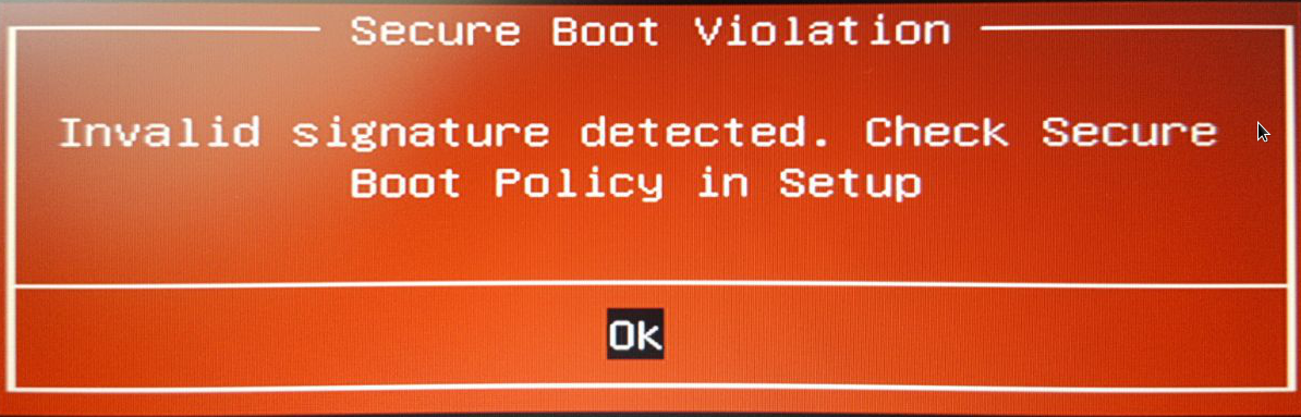 Ошибка "secure boot violation invalid signature detected" – что делать?