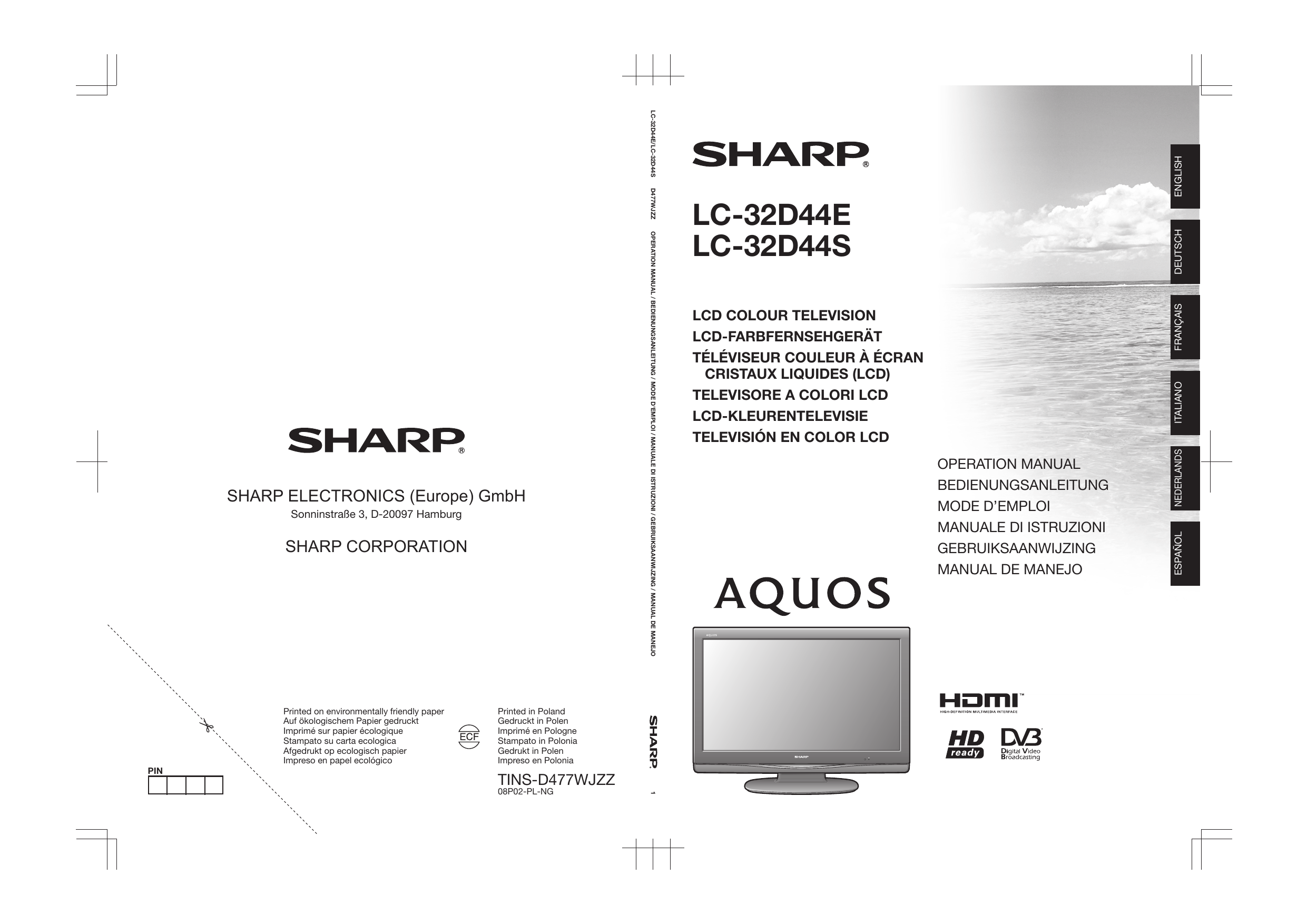 Sharp lc-32d44ru user manual