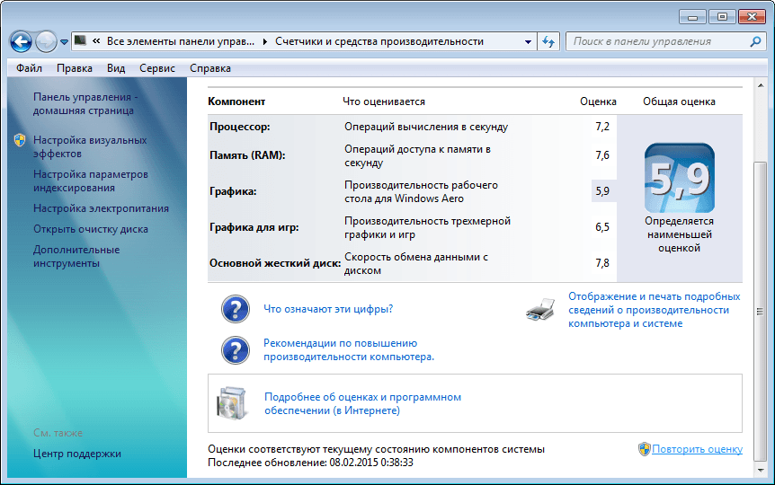 Оценка производительности в windows 10 (индекс)