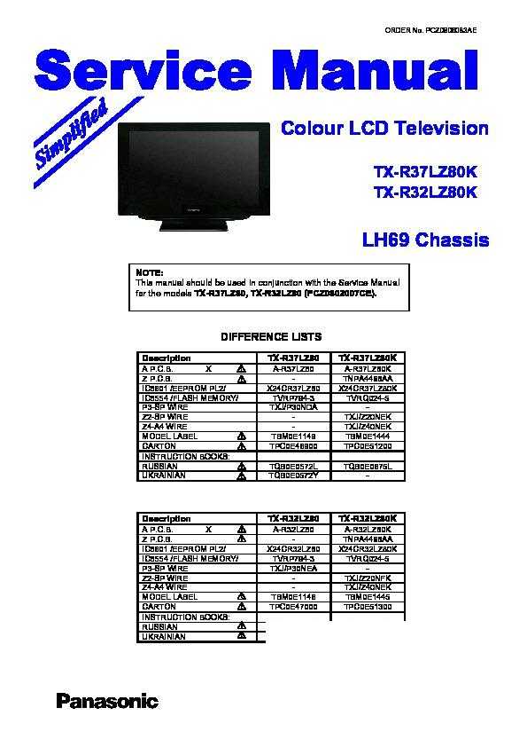 Panasonic tx-r37lz80k, tx-r32lz80k service manual simplified — view online or download repair manual